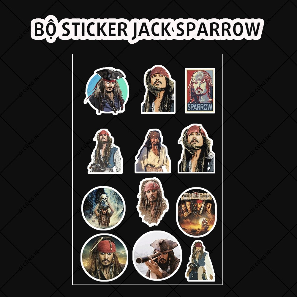 5 Miếng Dán Hình NHÂN VẬT JACK SPARROW 4 Chống Thấm Nước - Size bự