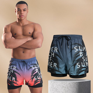 Có Dây Kéo Quần Bơi Nam Boxer Năm Điểm Quần Short Chống Vỡ Hai Lớp