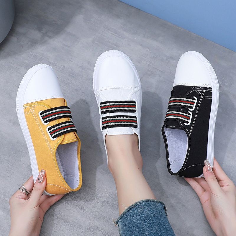 Giày trắng thông thường Giày thể thao Giày vải Canvas Chống trượt Đế phẳng thoáng khí #Ready Cổ Giày