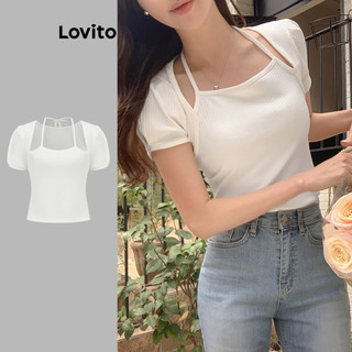 Áo kiểu Lovito màu trơn xếp ly phong cách thanh lịch cho nữ L89ED263