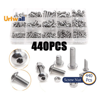 Urlwall 440 Chiếc Nút Lục Giác Ổ Cắm Đầu Nắp Vít Đai Ốc Lục Giác Số Liệu Máy Bu Lông Các Loại Bộ 304 Thép Không Gỉ M3 M4 M5