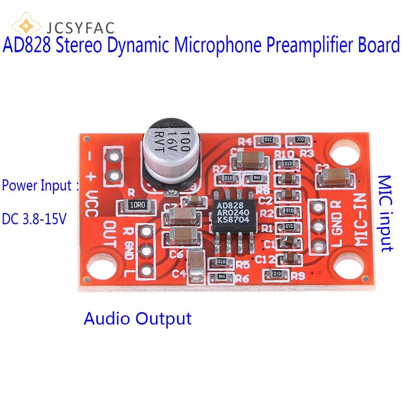 JCSYFAC AD828 âm thanh nổi động micro preamp bảng mic preamp DC 3.7V-15V 12V Mới