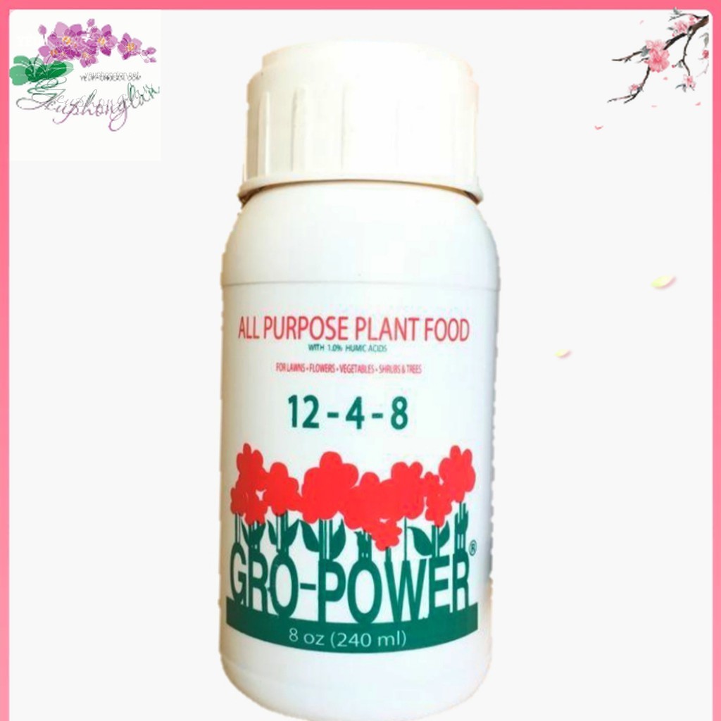 Gro power 12-4-8 Chai 240ml NPK giúp tăng trưởng cây trồng, nhập Mỹ