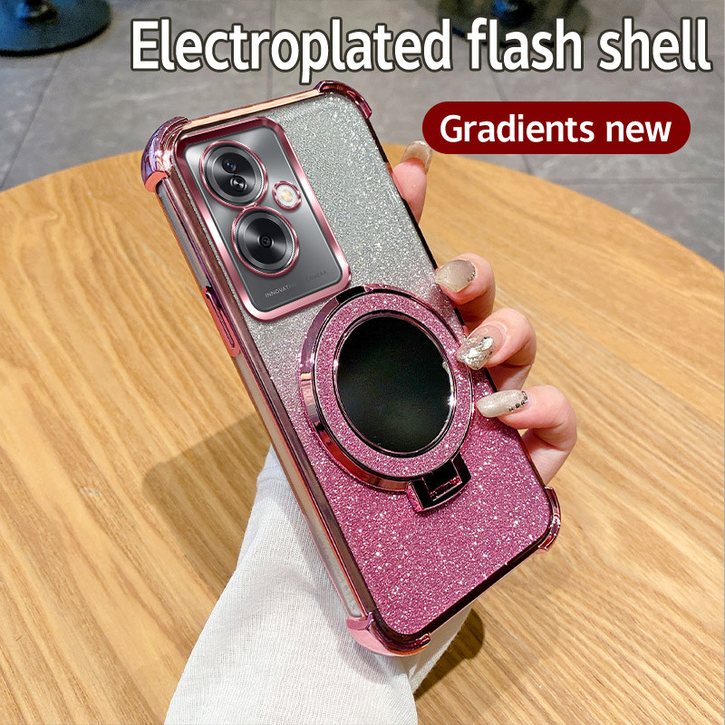 Ốp lưng Cho Oppo A2 A79 A2 pro Siêu Lấp Lánh Mạ Góc Vỏ Chống Sốc Vòng Giá Đỡ Màu Hồng Bạc Đen Xanh T