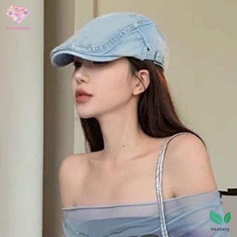 Heabety Thời Trang Mới Cá Tính Đa Năng Đơn Giản Denim Ngoài Trời Ngắn Eaves Beret Mới
