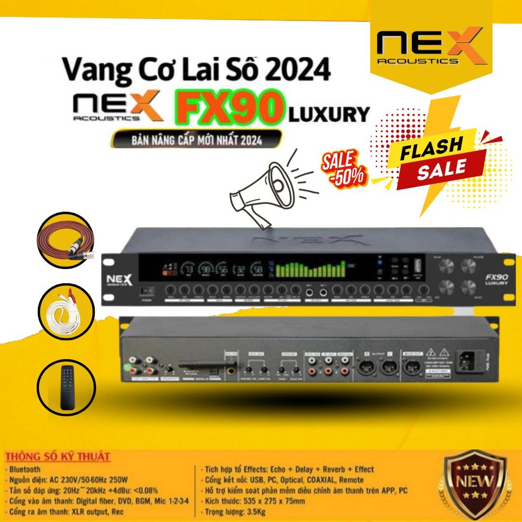 (New 2024) Vang Cơ Lai Số NEX FX-90 LUXURY Lọc EQ Tiếng Hay Chế Độ Effect Cổng Quang + Bluetooth - R