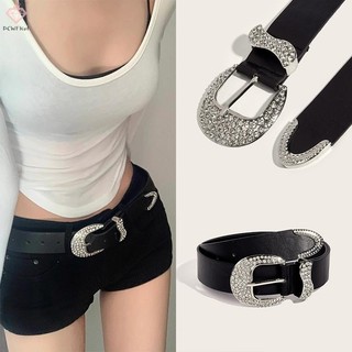 [PCWKKef] Thắt lưng Y2K đính kim cương giả thời trang dành cho nữ Thắt lưng da lấp lánh màu trơn hợp thời trang Cowboy Cowgirl Jeans Quần trang trí Thắt lưng mới