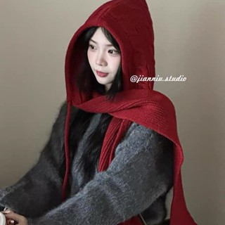 W Mùa Đông Ấm Khăn Choàng Khăn Choàng Một Mảnh Đầu Lớn Chu Vi Co Giãn Mũ Dệt Kim Dễ Thương Nhìn Mặt Nhỏ Có Mũ Trùm Đầu Dày Bảo Vệ Tai Chui Đầu