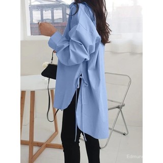 Áo sơ mi nữ Đầu thu mẫu mới phối ren tôn dáng gầy 23 năm rộng rãi trang phục nữ trước ngắn sau dài