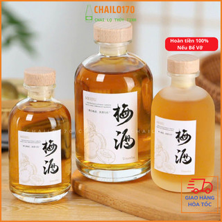 Sỉ Chai thủy tinh cao cấp tròn trong tròn mờ nút gỗ 250ML - 375ML - 500ML  tròn cao đựng đồ uống tết chailo170