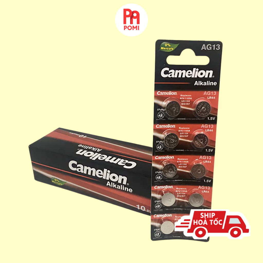 Vỉ 10 viên pin Camelion AG13 LR44H pin đồng hồ, pin nút cúc Áo 1.5V, Pin đồ chơi... - POMI