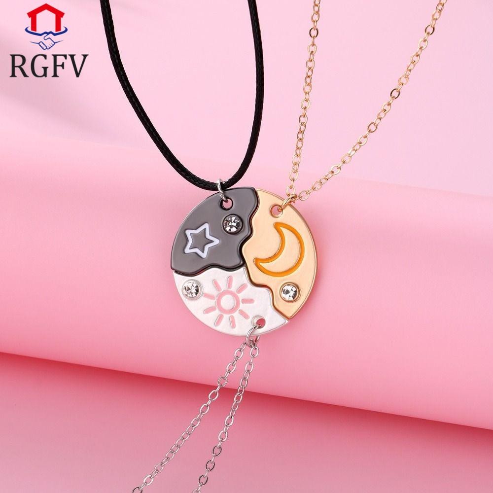 RGFV 3 Vòng Cổ Người Bạn Thân Nhất, Hình Bánh Pizza Mạ Điện Mặt Trời Mặt Trăng Vòng Cổ, Vòng Cổ Hợp 