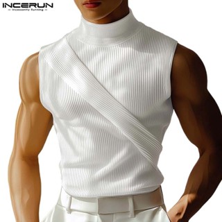 Áo ba lỗ không tay cổ cao nửa cổ được thiết kế tối giản dành cho nam INCERUN