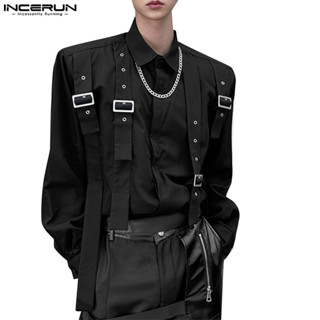 Incerun Nam Thời Trang Hàn Quốc Dây Đeo Vai Miếng Lót Dài Tay Áo Sơ Mi