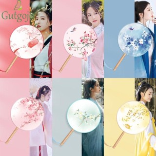 Quạt cầm tay tròn GUTGOJO, Tranh mực Quạt lụa khiêu vũ cổ xưa, Quạt trang trí Tay cầm dài Phong cách Trung Hoa với quạt thêu tua rua cho đạo cụ chụp ảnh