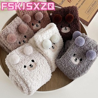 FSKJSXZQ Tất nhung san hô, Tất Cotton ấm áp mùa đông, Tất ngủ hoạt hình Gấu Vớ trơn Tất sàn nữ