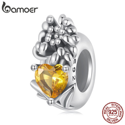 Bamoer 925 Sterling Sliver Charm Mười Hai Birthstones-Chrysanthemum Hạt Mặt Dây Chuyền Quà Tặng DIY Cho Vòng Tay