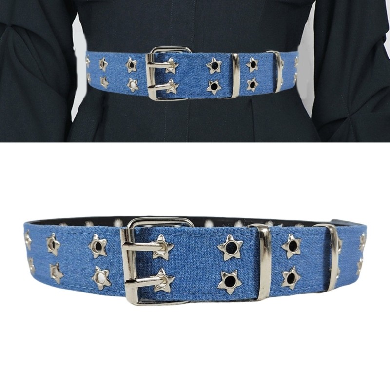 QUU Punk Rock Belt Dây Thắt Lưng Với Ngôi Sao Kim Loại Đinh Trang Trí Gothic Eo Phụ Kiện