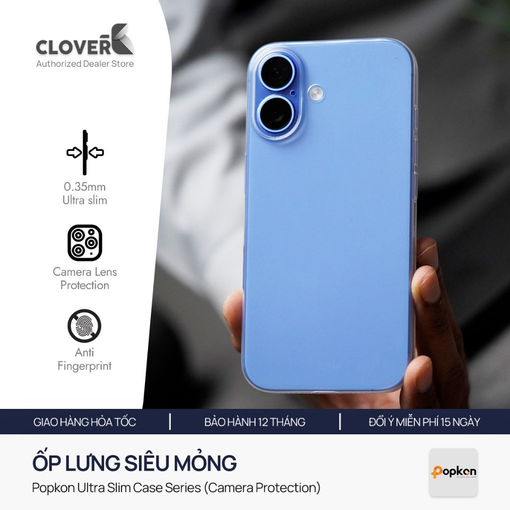 Ốp lưng Popkon Ultra Slim - Trong suốt / Chống ố - Dành cho iPhone 16 / 17 - CloverB