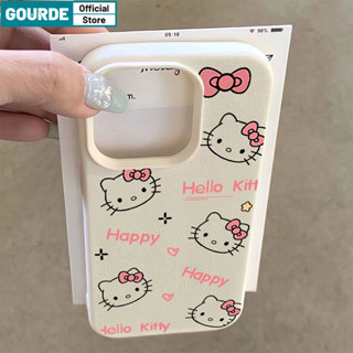 Dễ thương Ốp Lưng iPhone Hello Kitty Kết cấu da giả Cho Iphone 16 15 14 12 13 11 Pro Max IP 7 8 Plus Iphon X XS XR Ốp Điện Thoại Silicon Mềm mờ Da Nơ Không có dấu vân tay Vỏ bảo vệ-Gourde Case