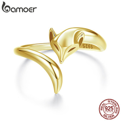 Bamoer 925 Sterling Sliver Mở Nhẫn Cáo Màu Vàng Trang Sức Thời Trang Quà Tặng Cho Nữ