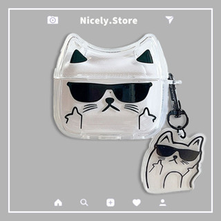 Kính Mát Mát Mèo Mềm TPU Tai nghe không dây Tương Thích Cho Airpods 1 2 Airpod Pro Pro2 Air Pods 3 4 Móc Khóa Trong Suốt Chống Mất Vỏ