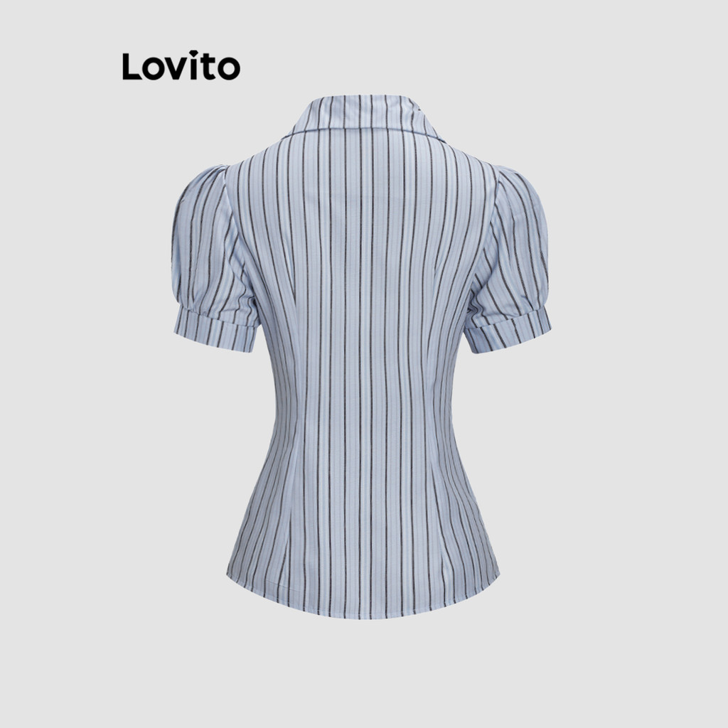 Áo kiểu pháp sơ mi kiểu Live Hosts' pick họa tiết sọc thêu nút phía trước phong cách preppy cho nữ L58AD035 (Xanh dương) | BigBuy360 - bigbuy360.vn