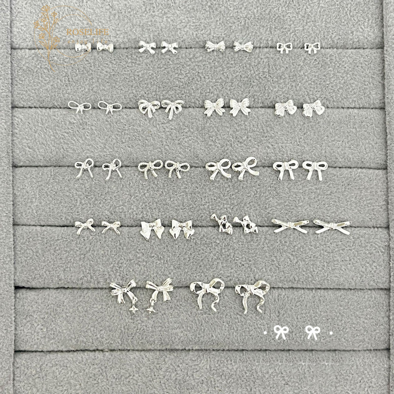 Roselife Thời Trang Hàn Quốc Mini S925 Bạc Nơ Bông Tai Nữ Bé Gái Không Gây Dị Ứng Xuyên Tai Phụ Kiện Trang Sức