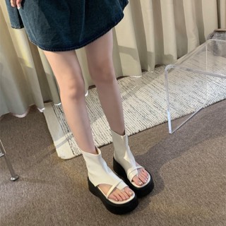 Giày Bốt Xỏ Ngón Cao 5cm Hở Mũi Đế Bằng Chiến Binh Phong Cách Cá Tính - GBBMXN