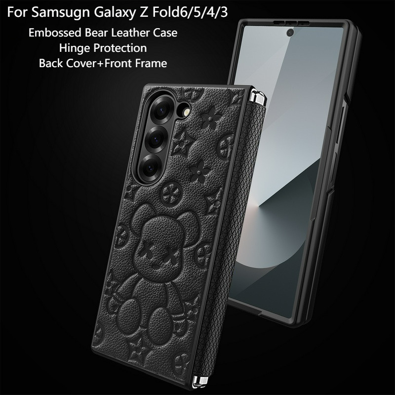 Ốp Lưng Cứng Da Gấu Nổi 3D Sang Trọng Cho Samsung Galaxy Z Fold 6 5 4 3 Z Fold3 Fold4 Fold5 Fold6 5G