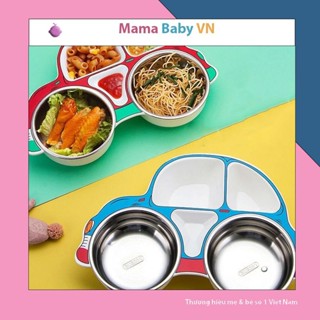 Bát ăn dặm cho bé khay ngoài bằng nhựa PP, khay đựng inox SUS 304 an toàn hình ô tô siêu xinh Mamababy