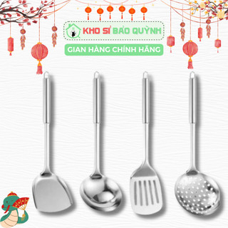  BỘ 4 Dụng Cụ Nhà Bếp Muôi Vá Sạn Xẻng INOX Không Gỉ Chiên Rán Xào Nấu Tay Cầm Chắc Chắn Có Móc Treo 