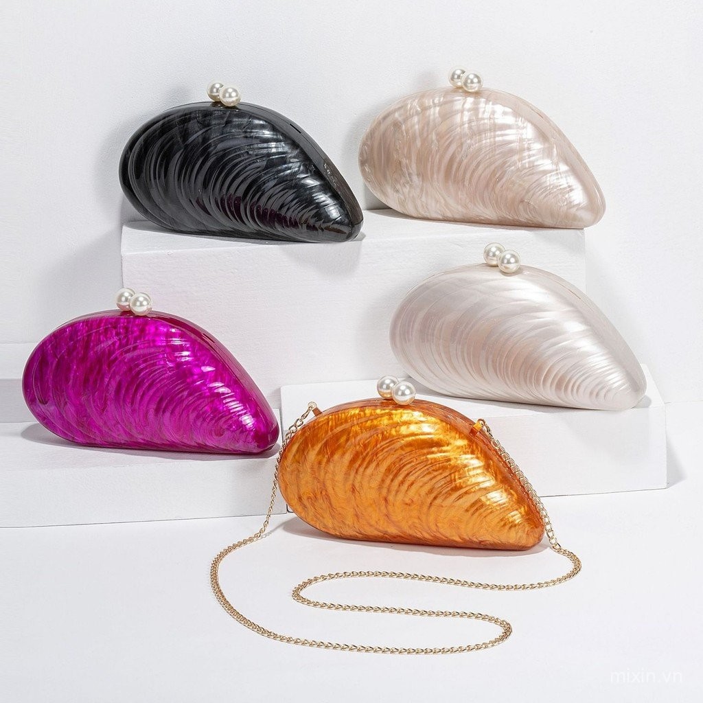 2024 mới một vai chéo chéo hình Vỏ Acrylic thời trang đám cưới ăn tối ly hợp