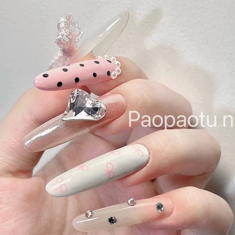 Handmade Spring and Summer Pure Desire Style Girl's Heart Polka Dot Miu Series Pearl Diamond in the 