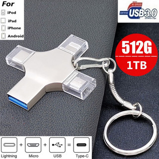 Ổ đĩa flash 4 trong 1 USB 3.0 thẻ nhớ 2TB / 1TB / 512GB / 256GB / 128GB OTG Pendrive Tốc độ nhanh Type-C cho Apple / PC / Android