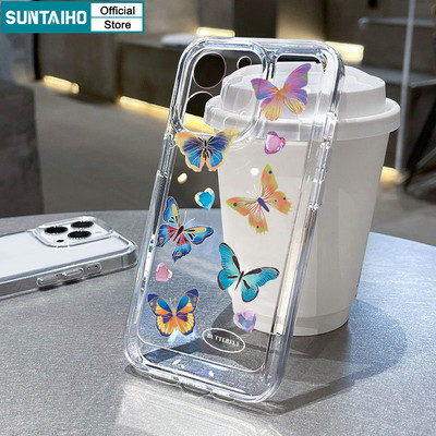 Suntaiho Elegant Dreamy Nhiều Màu Sắc Bướm Và Trái Tim Trong Suốt Vỏ Điện Thoại TPU Mềm Chống Sốc Cho iPhone 11 12 13 14 15 16 Pro max IP 7 8 Plus Iphon X Xs XR Xs max