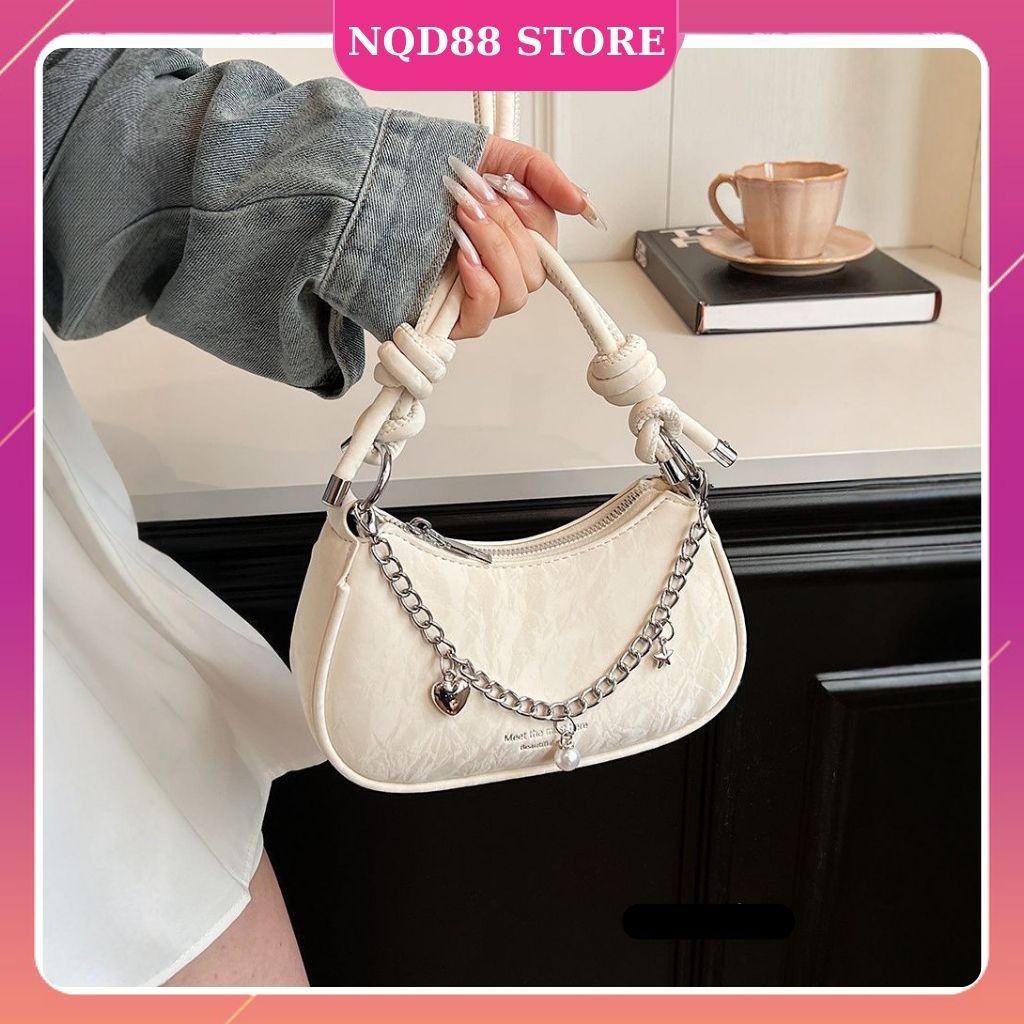 Túi đeo chéo nữ thời trang PALAMA túi xách tay da nhung phối dây xích size 22cm sang chảnh K239