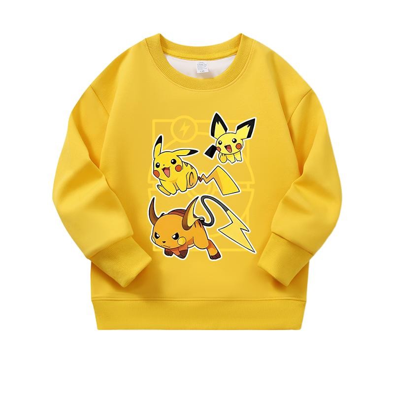 Áo nỉ trẻ em Pokémon Pikachu Áo nỉ dài tay dài tay Pikachu Áo nỉ bé trai gái quần áo thu đông