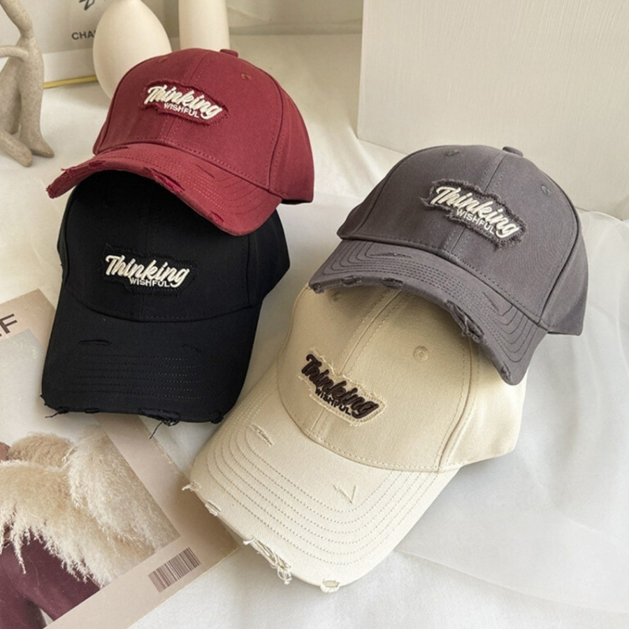 Mũ lưỡi trai rách Thêu Thingking chuẩn form có TAG MÁC đẩy đủ, Mũ lưỡi trai nam nữ MIUMIU vải kaki MU116 (Ảnh thật)