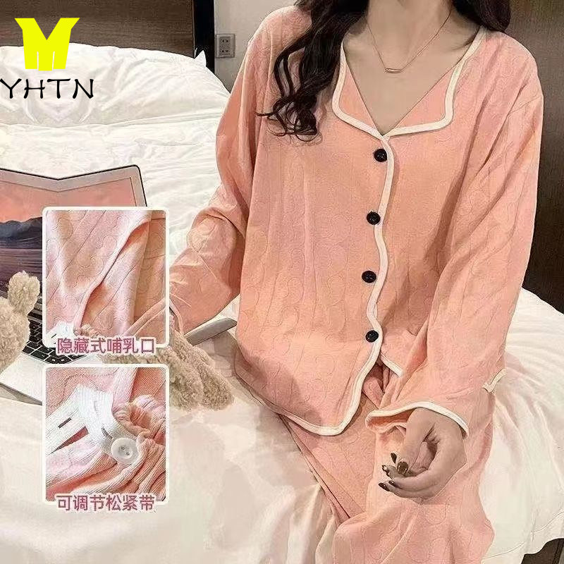 YHTN đồ bộ sau sinh cho con bú bộ bầu mặc nhà cho con bú đồ bầu bigsize dễ thương set Thời trang big