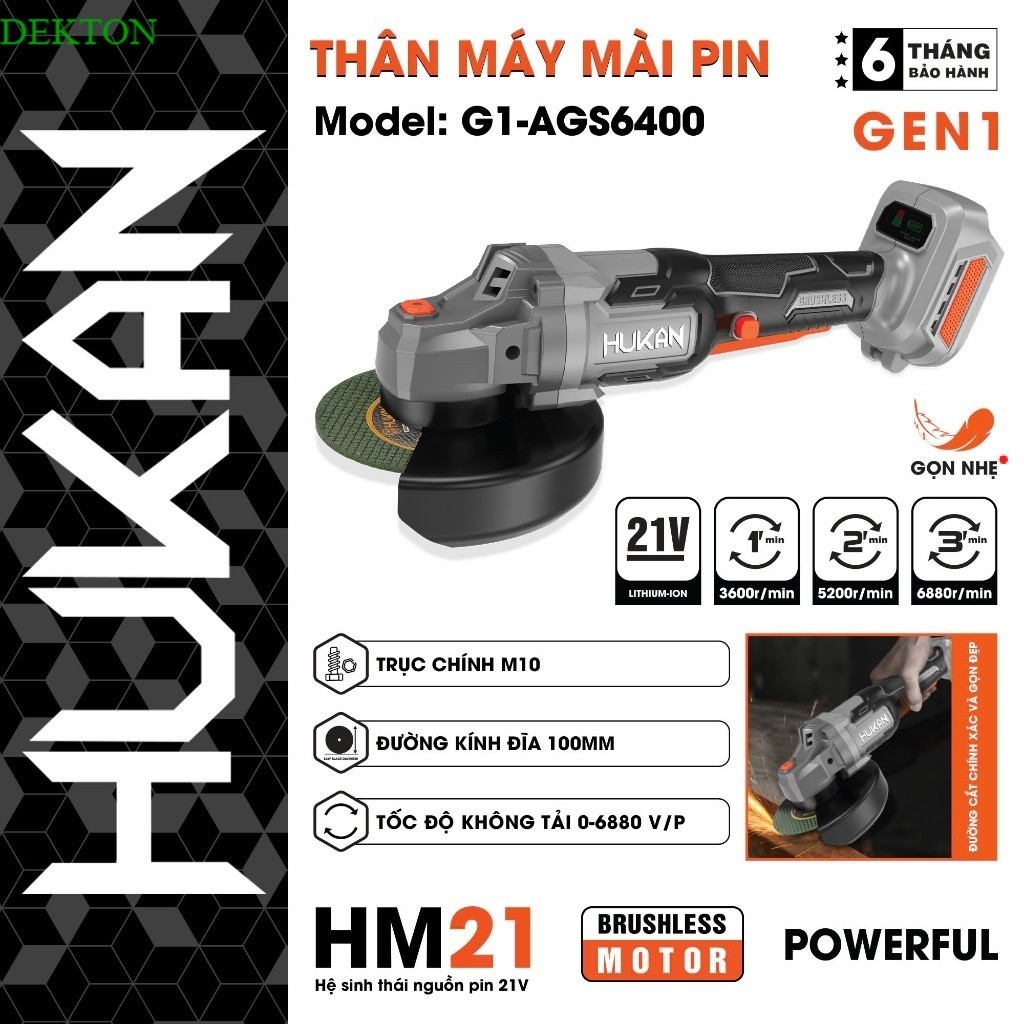 Thân Máy mài pin Hukan AGS6400Bl không chổi than 3 cấp độ DEK.TON