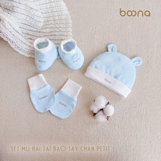 Set Mũ Tai Gấu Và Bao Tay Chân Phối Màu Hãng Boona Cho Bé Sơ Sinh Vải Petit Mềm Mại Nhiều Màu Cao Cấp