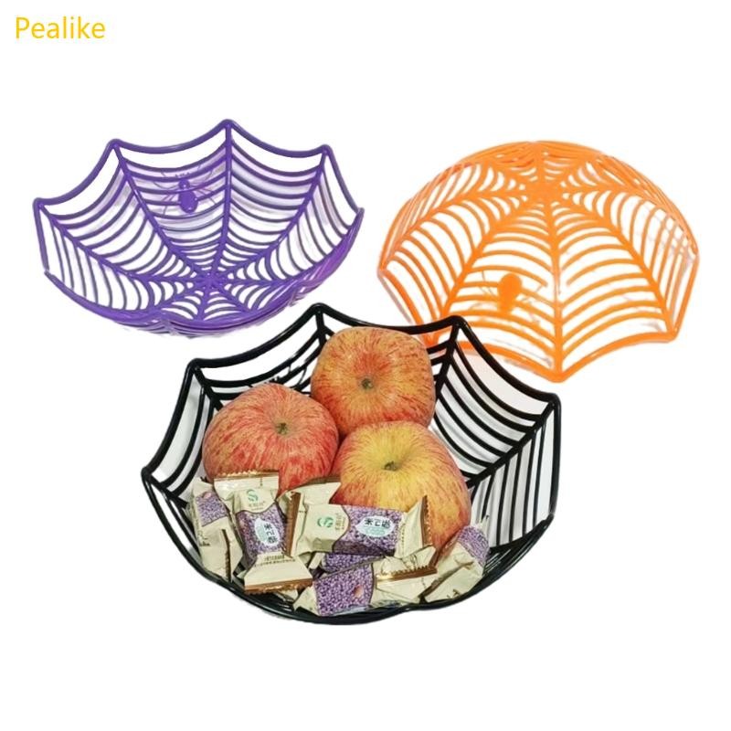 Pealike Trick or Treats Candy Fruit Basket Halloween Cobweb Shape Fruit Holder Bộ đồ ăn