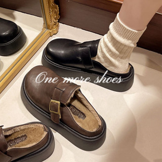 Một đôi giày nữa⭐Dép nửa đế dày cổ điển dành cho nữ mặc ngoài trời, phong cách mới cho mùa thu đông, cộng với dép cotton lười trượt