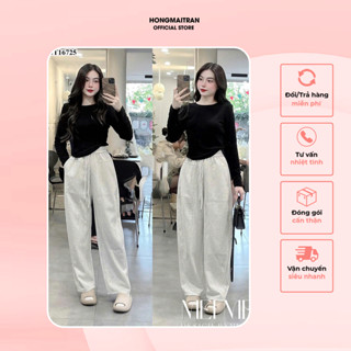 Set Đồ Nữ Áo Thun Dài Tay Mix Quần Thể Thao Lưng Chun Phong Cách Hàn Quốc HONG MAI TRAN ST16725 