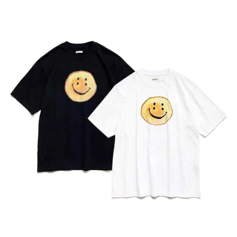 100% Cotton KAPITAL 25SS Hirata Kazuhiro Smiley Stump Smile Nam Nữ Áo Thun Nữ Tay Ngắn