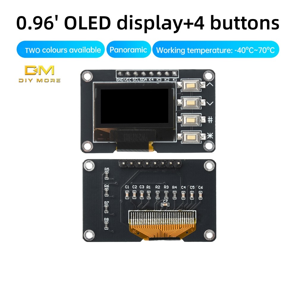 DIYMORE 0.96 inch Màn hình OLED IIC Trắng / Xanh 12864 với 4 nút Màn hình OLED SSD1306 SSD1315 Màn h