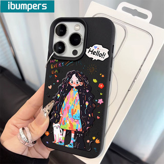  ibumpers Ốp Lưng iPhone Xinh Hoạt Hình Cô Gái Họa Tiết Da Màu Đen Ốp Điện Thoại Dày Dặn Silicon Mềm Chống Sốc Chống Bẩn Cho Iphone 16 15 14 12 13 11 Pro Max IP 7 8 Plus X XS XR 