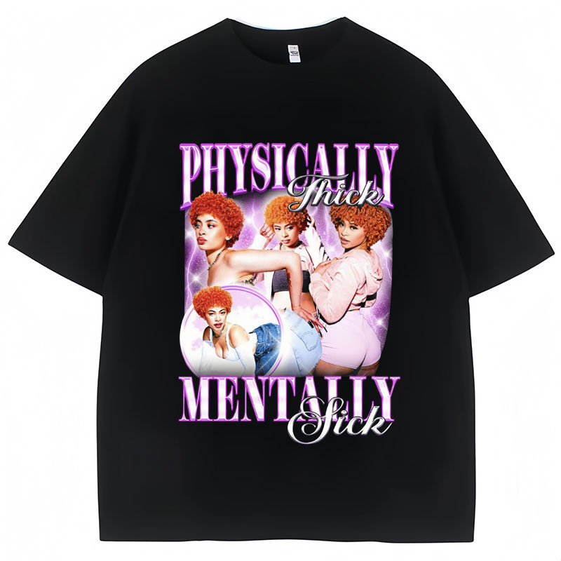 2024 bánh quế cho bạn bè Rapper Ice Spice Áo thun phong cách cổ điển Thể chất dày tâm thần bệnh ngộ 