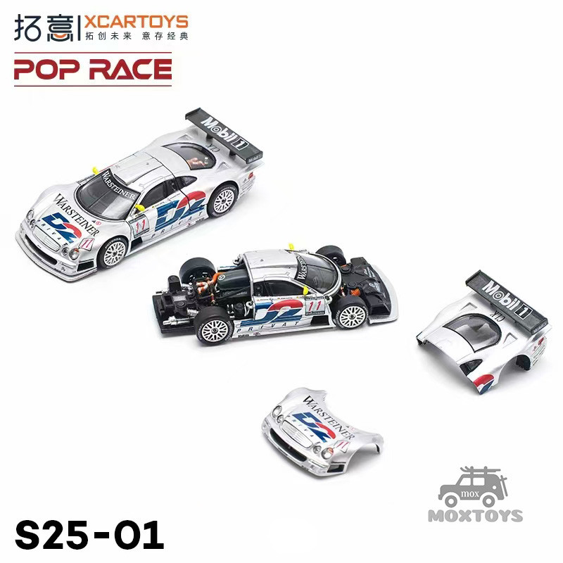 Xcartoys x POP RACE 1: 64 MB CLK-GTR D2 1997 FIA GT Silver Diecast Model Car